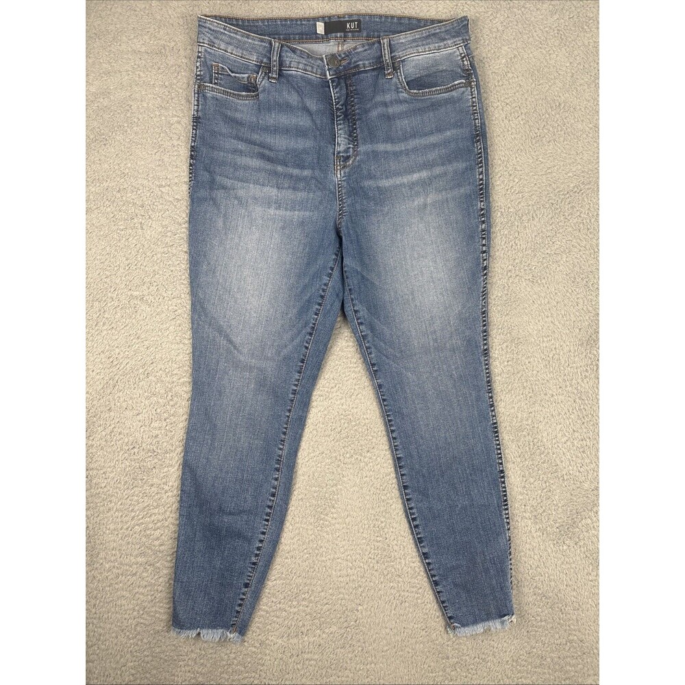 Kut from the Kloth Jeans Women 14 Donna Ankle Skinny Blue Stretch Denim Raw Hem